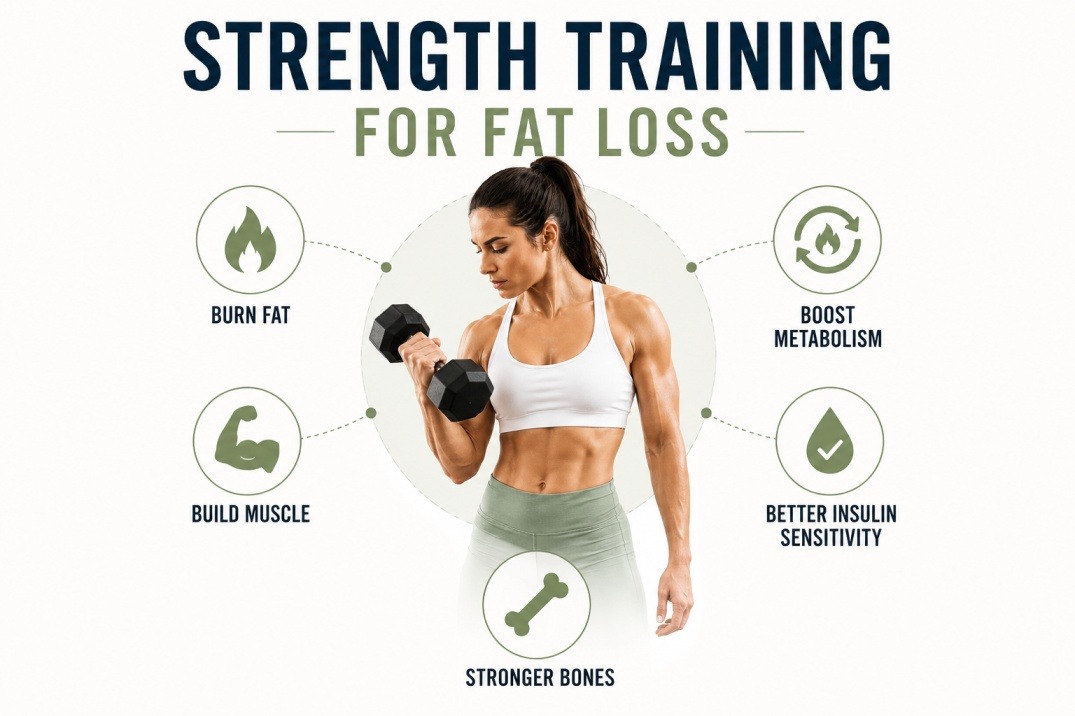 Person performing strength training exercises with weights for fat loss